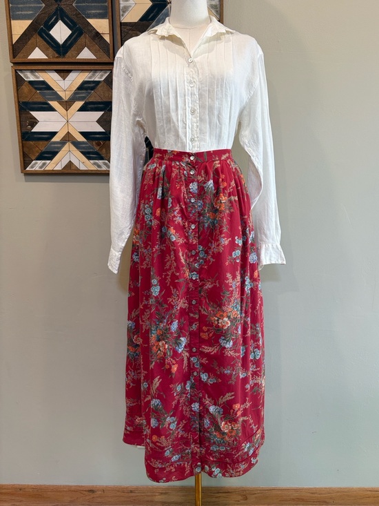 Lauren Ralph Lauren Dresses & Skirts - Vintage Lauren Ralph Lauren Red Cotton Floral Prairie Maxi Skirt sz Medium / 12